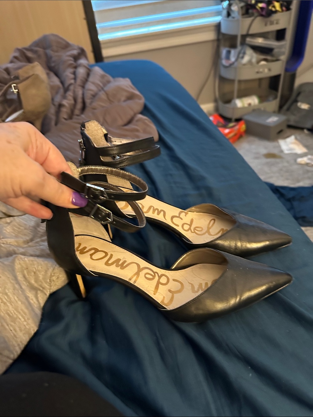 Sam Edelman Black Pointed Double-Ankle Strap Heels - Picture 2 of 5